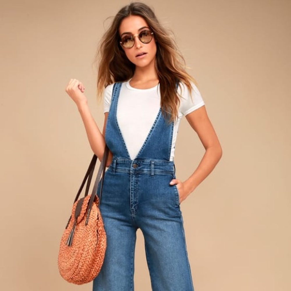 NEW Free People A-line Medium Wash Overalls. Sz O